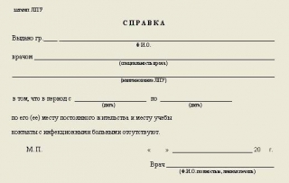 Справка об отсутствии контактов с инфекционными больными